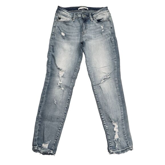 KanCan Skinny Ankle Jeans 7/27 Blue Distressed Stretch Juniors Measures 27 x 26 - Picture 1 of 9